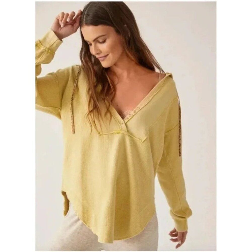 Anthropologie Pilcro Surplice Tunic Hoodie Yellow Size XS Boho Bohemian